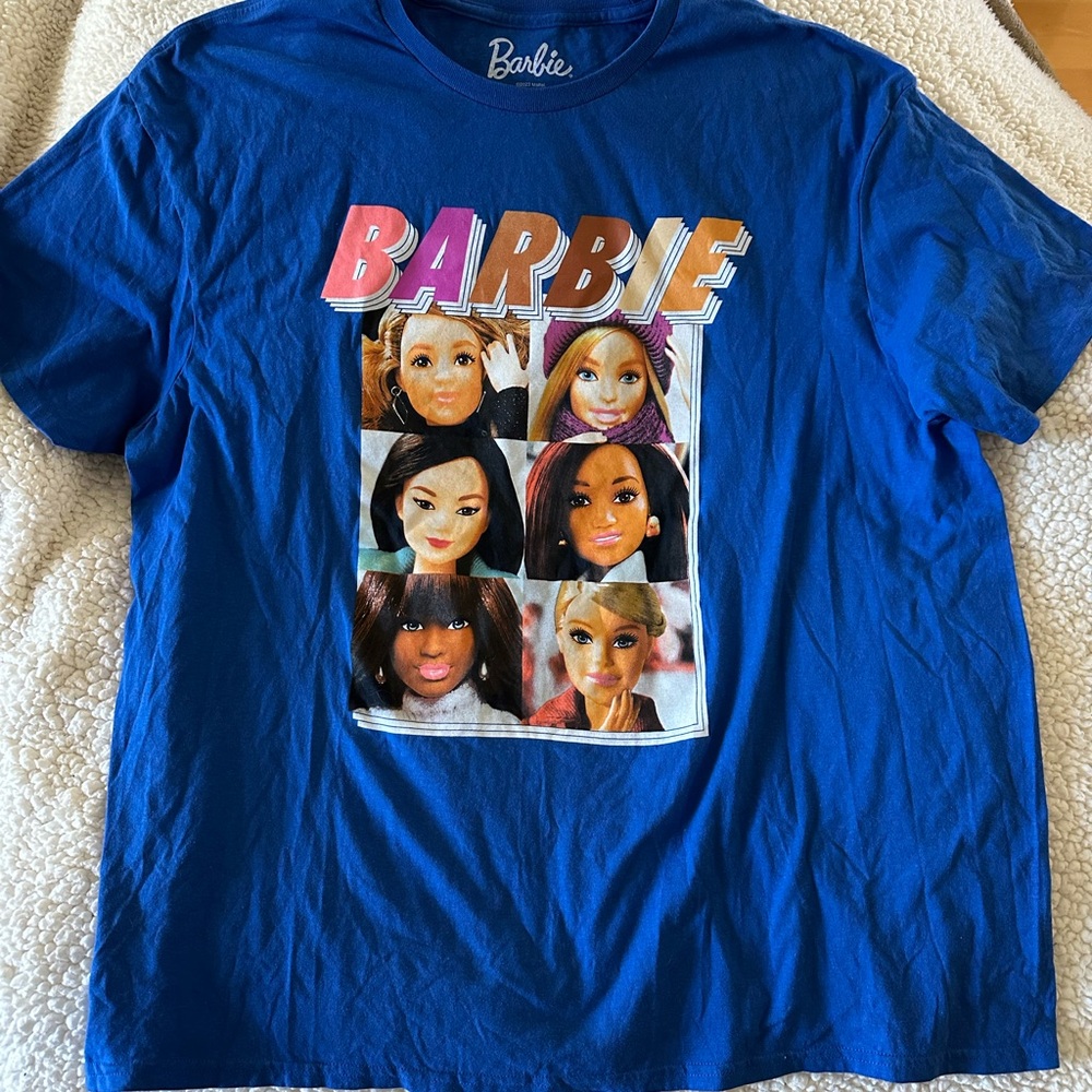 Barbie Blue Short Sleeve Tee with Multicolored Doll Graphic